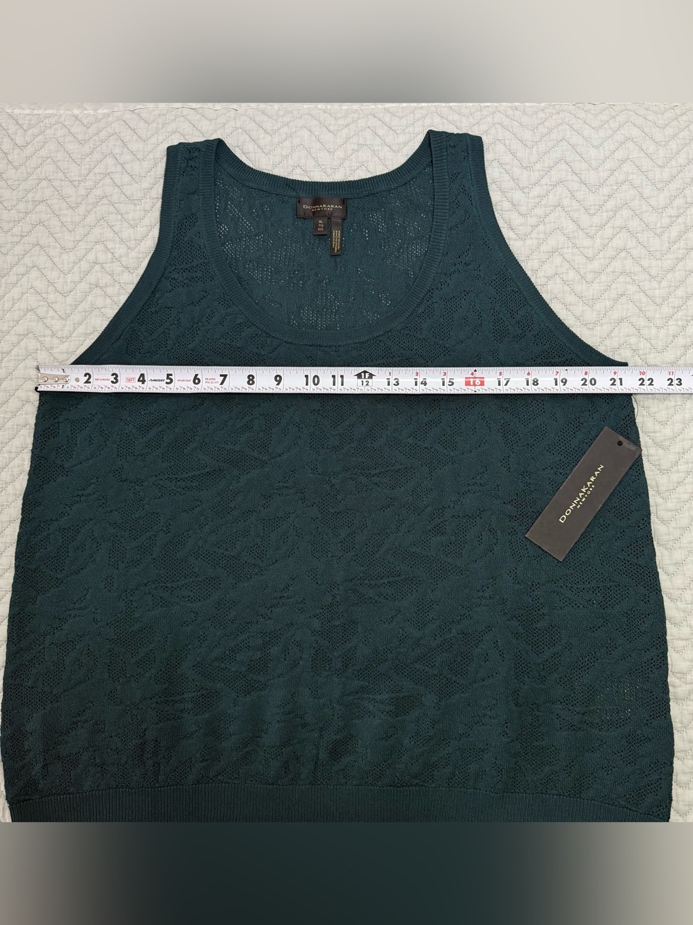 Donna Karan Two Piece Tank top and Cardigan Sweater in Teal Lace-Pattern - Picture 5 of 9